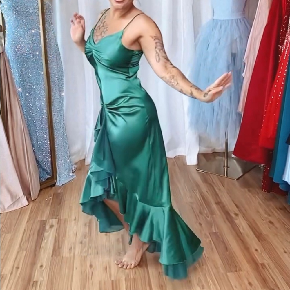 Two Tone Green Ruffle Cocktail Dress sz S